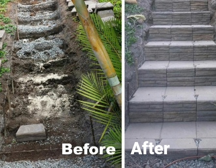 before and after cleaning and repairing stairs